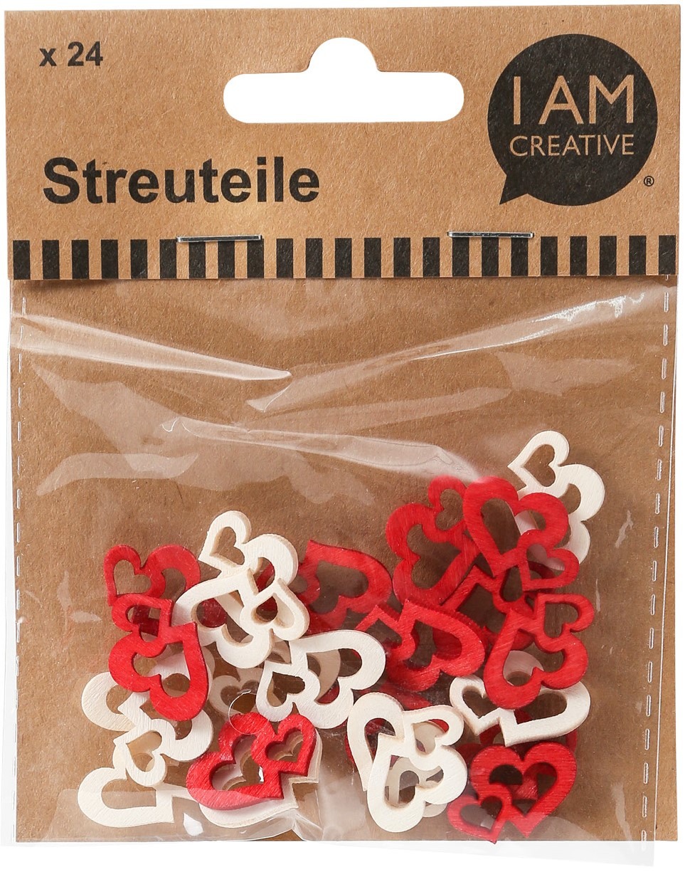 AM CREA Streuteile Doppelherz rot/weiss, 24 Stück I 4501.82