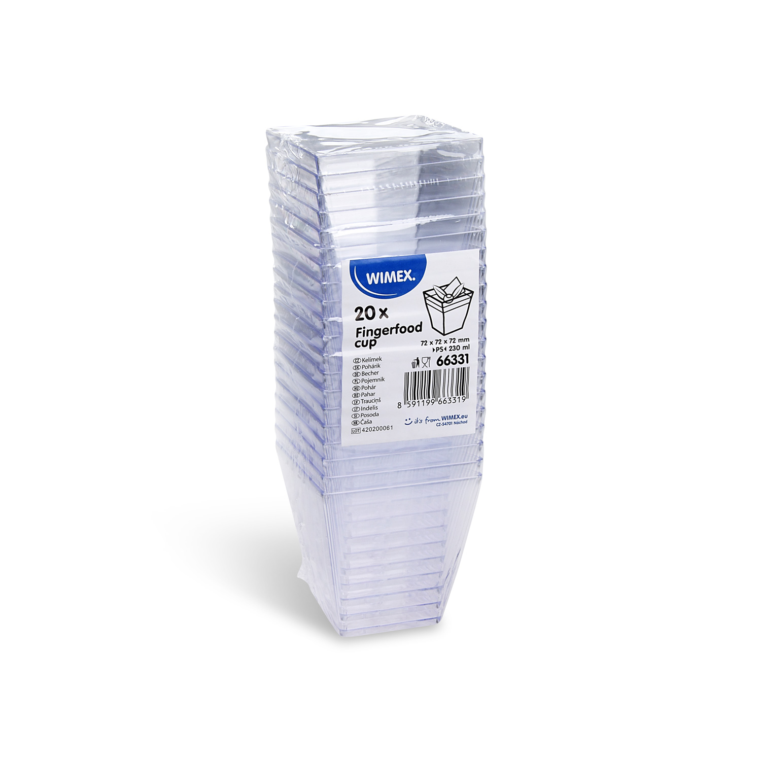 Fingerfood-Becher (PS) eckig glasklar 72 x 72 x 72 mm 230ml - 20 Stück