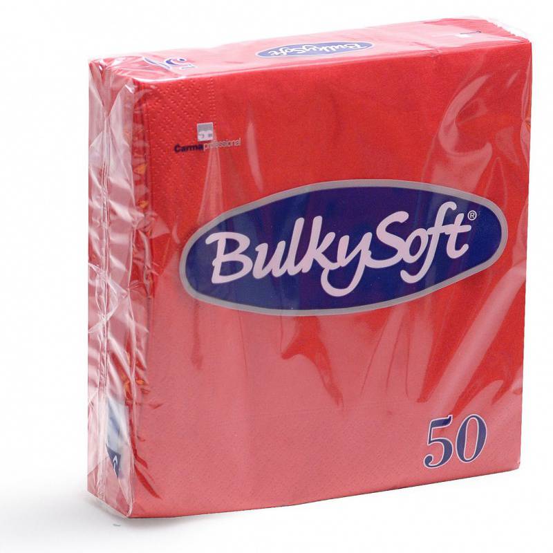 Servietten Bulkysoft, 2-lagig, 1/4 Falz rot 33x33cm - Karton à 24 Pack (Pack à 50 Servietten)