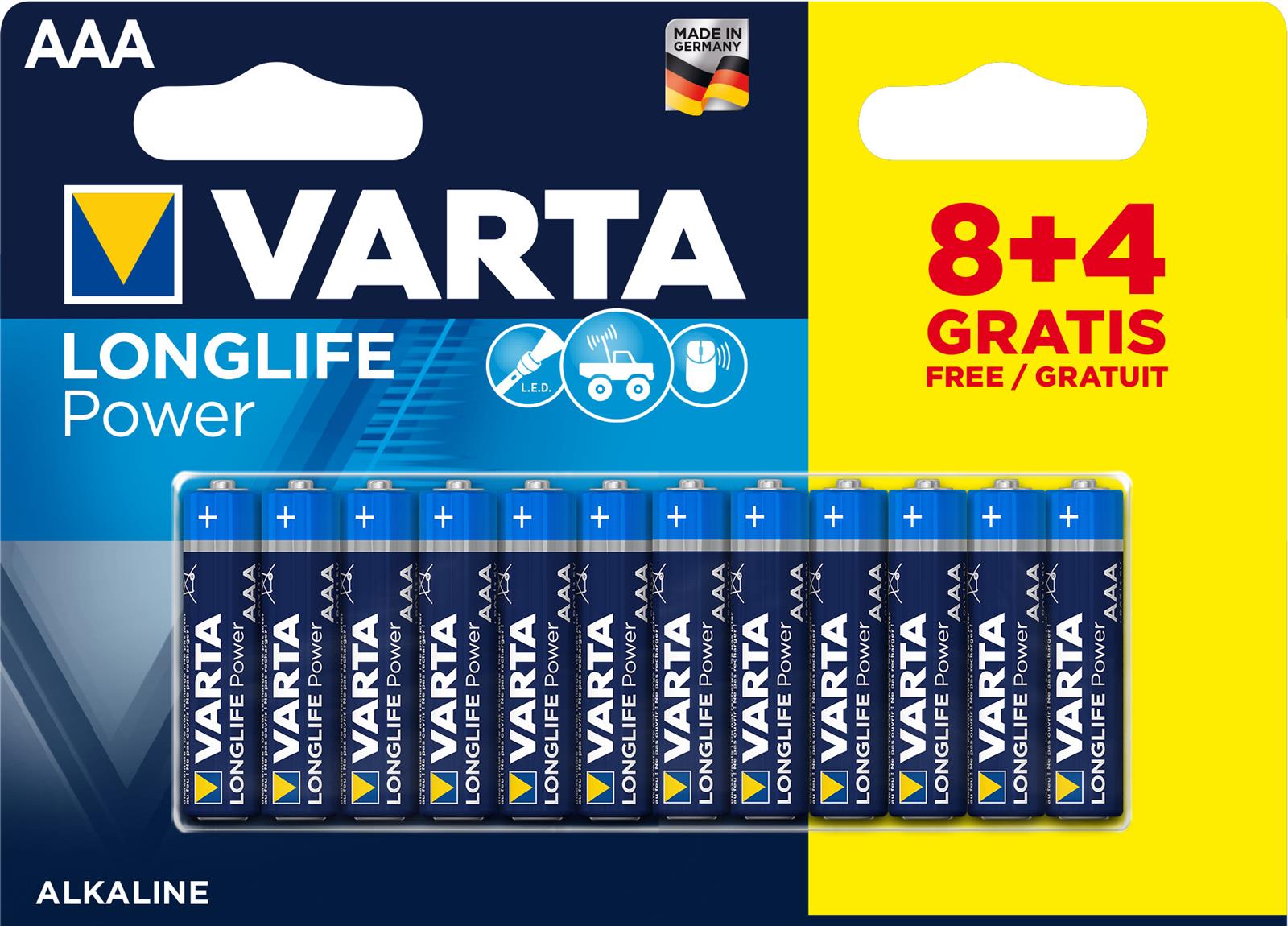 Batterie Longlife Power AAA/LR03, 12 Stück VARTA 490312147