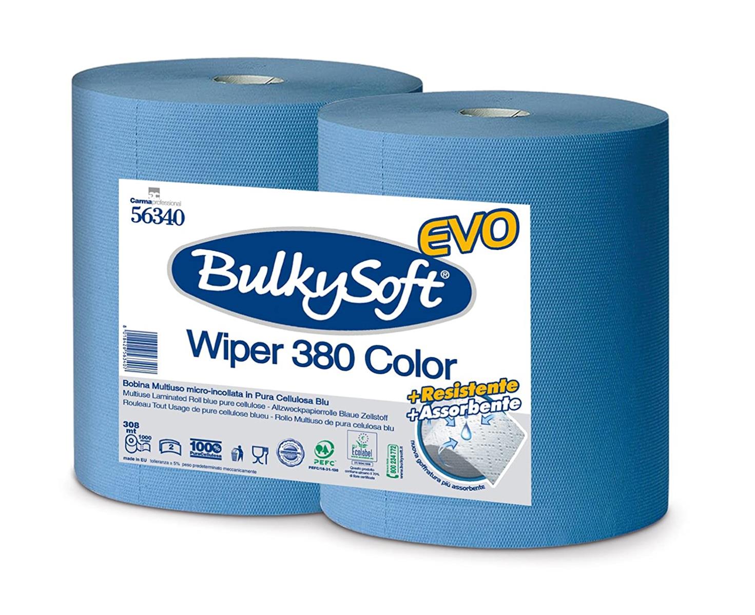 Papierwischtücher Maxi Bulkysoft Premium, 2-lagig, blau, Zellstoff,1000Cps, 380m, 36x38cm - Pack à 2 Rollen