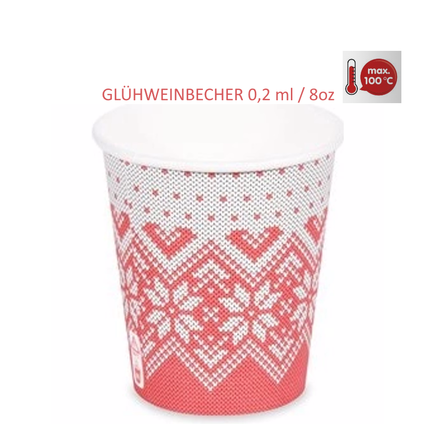 1000x  Glühweinbecher Winter Einweg 200ml /8oz
