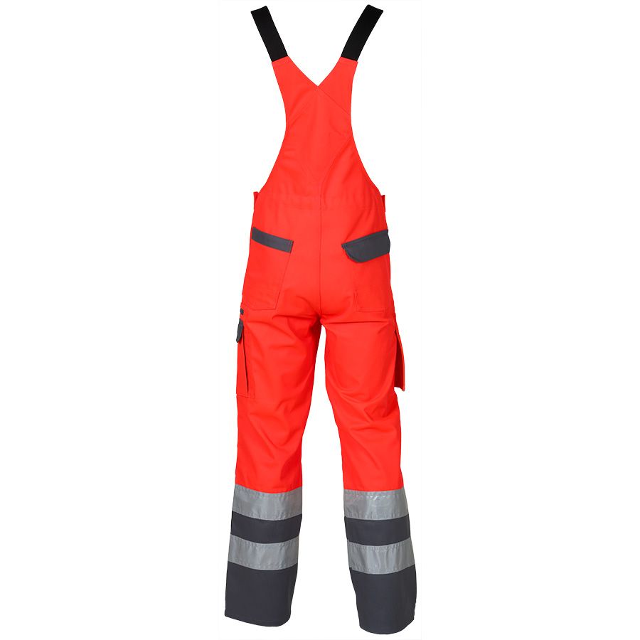 Warnschutz-Latzhose PROGRESSO REFLEX, leuchtrot/grau - Grösse 54/56