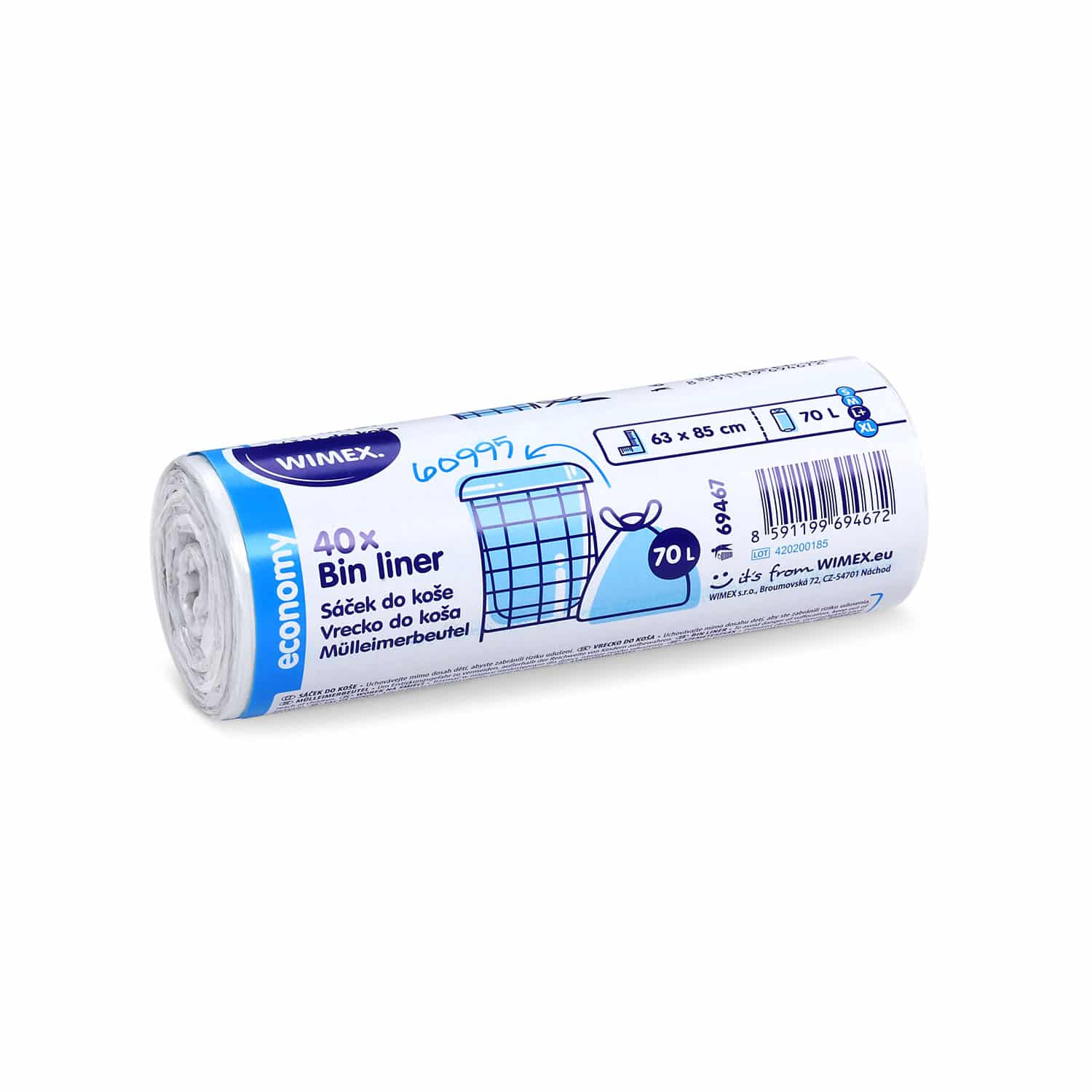 Mülleimerbeutel HDPE weiss 63 x 85 cm 70 L L+ für Betrieb und Entsorgung, Packung mit 40 Stück