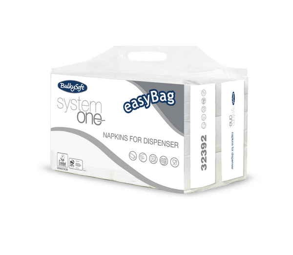 Servietten Bulkysoft System One, 2-lagig weiss, 1/2 Falz 19x11cm 100% Zellstoff-6000 Stück