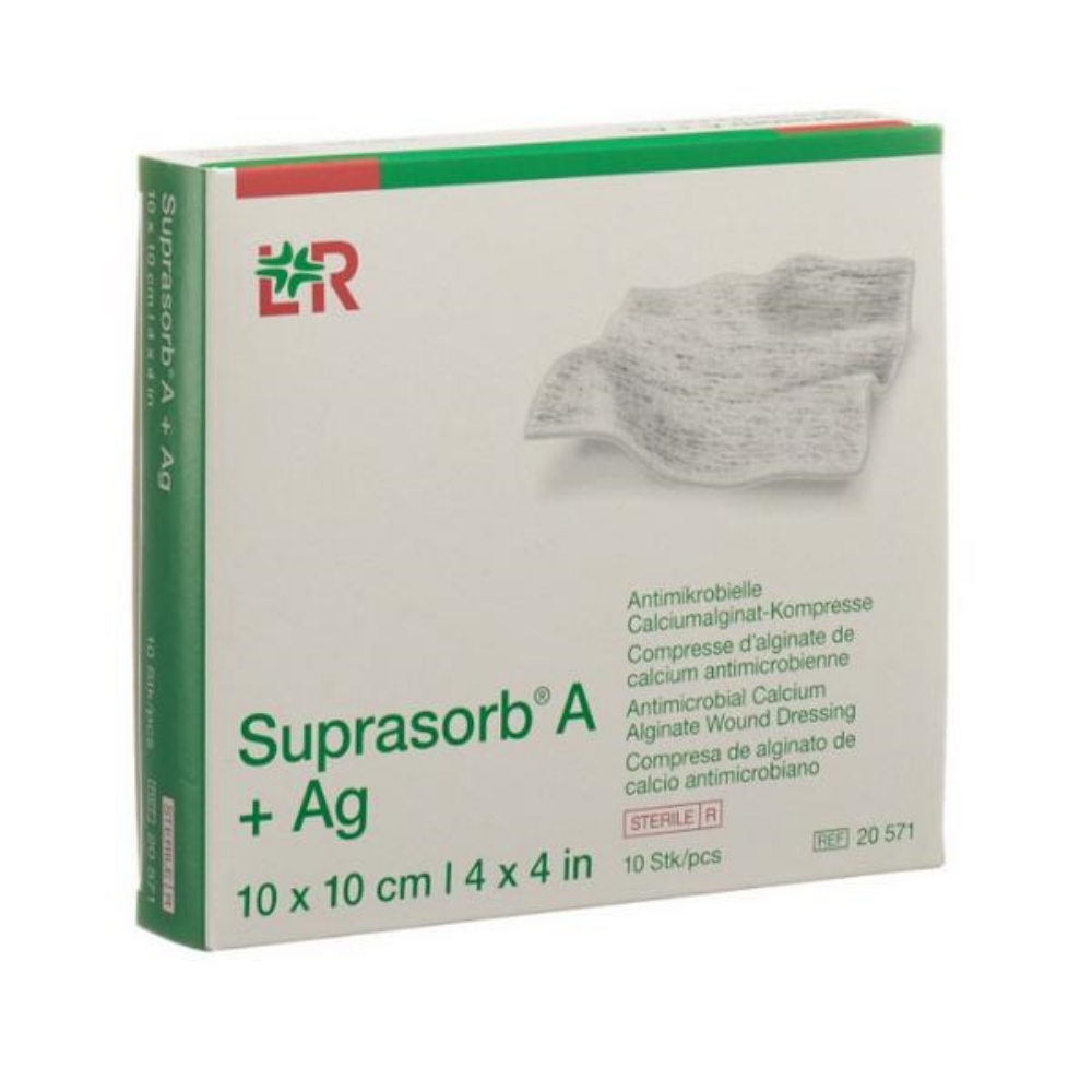 Suprasorb A+Ag Antimikrobieller Calciumalginat-Verband mit Silber, steril, 10 x 10cm 10 Stück