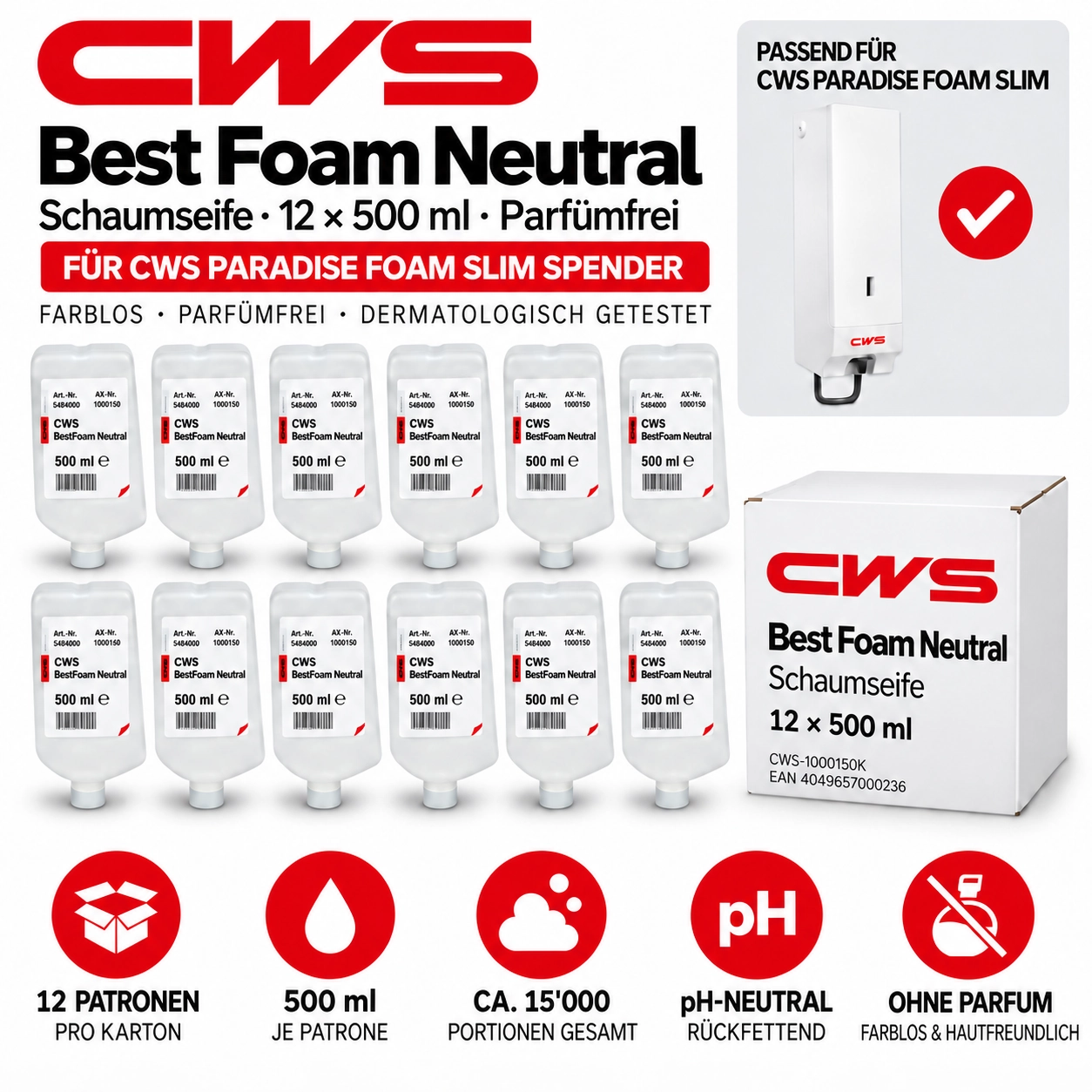 CWS Seifenkonzentrat Best Foam Neutral 500 ml Karton à 12 Kartuschen