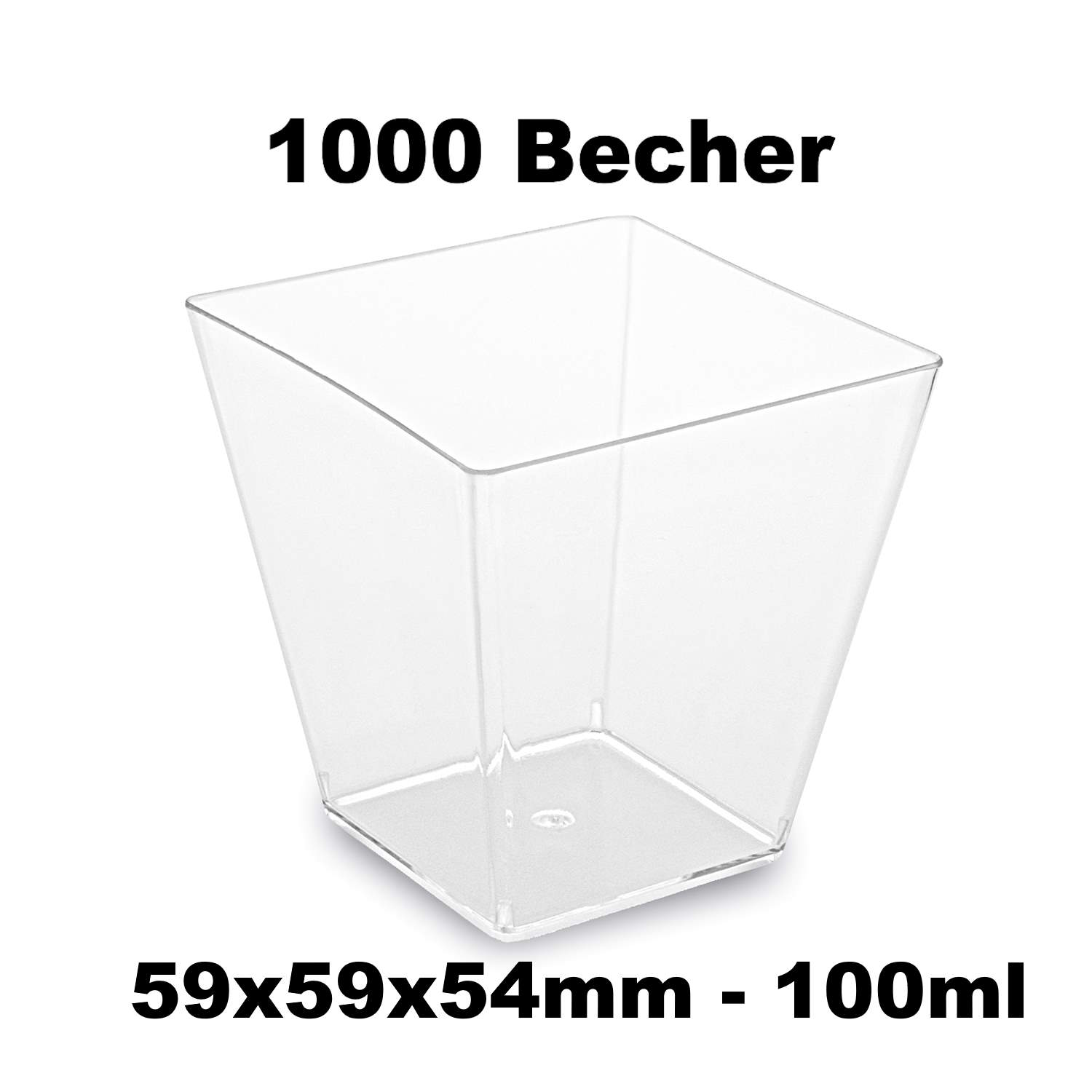 1000 Fingerfood-Becher (PS) eckig glasklar 59 x 59 x 54 mm 100ml -20x50 Stück - 1