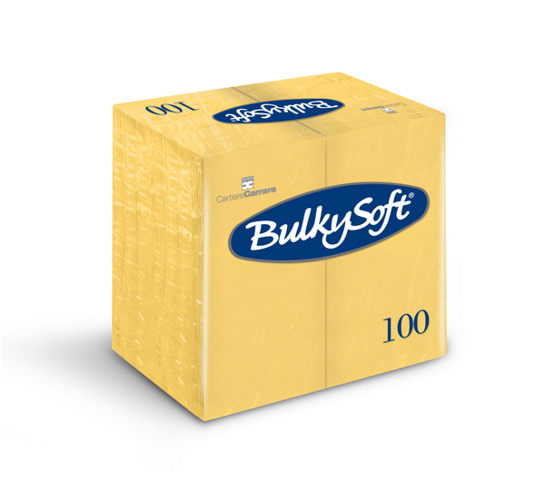 Servietten Dinner Bulkysoft 3-lagig gelb 40x40cm, 1/8 Falz Kopffalz-1000 Stück