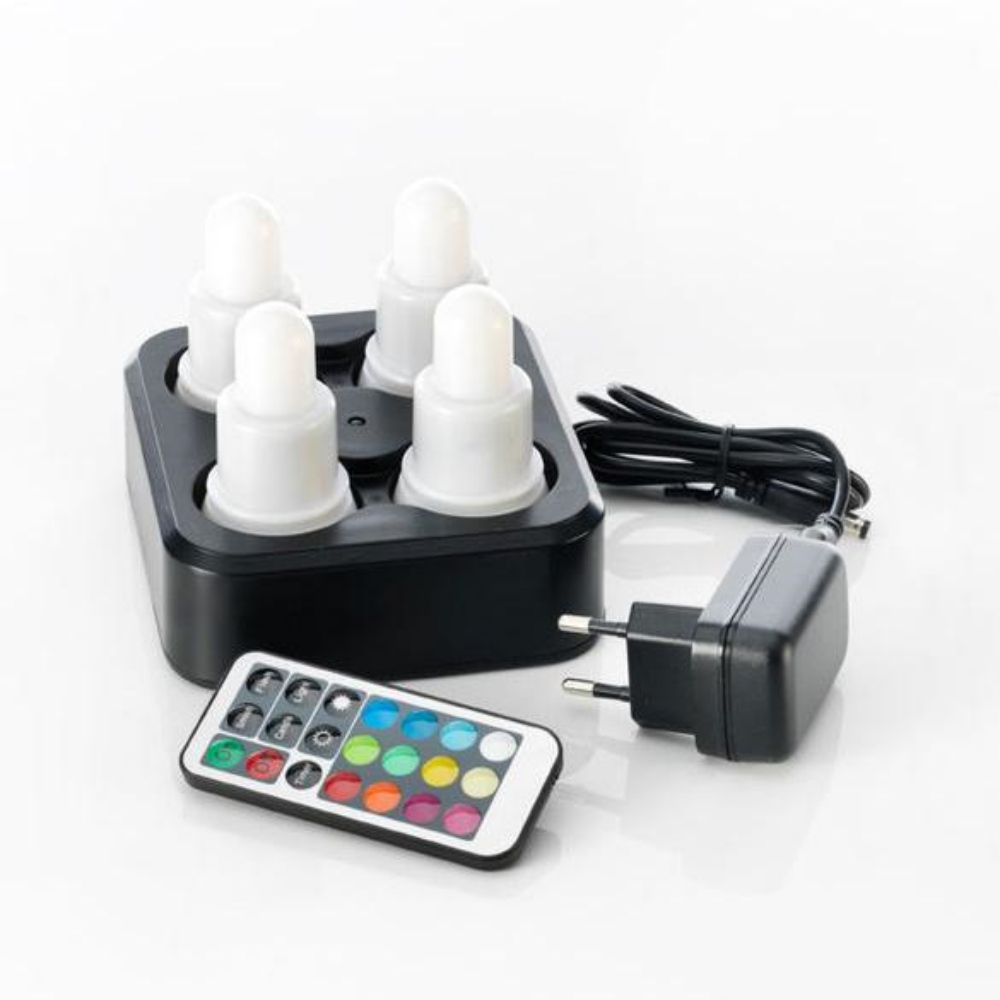 Duni LED Kerzenset Multicolour 70 × 40 mm, wiederaufladbar, verschiedene Farben, 4 LEDs