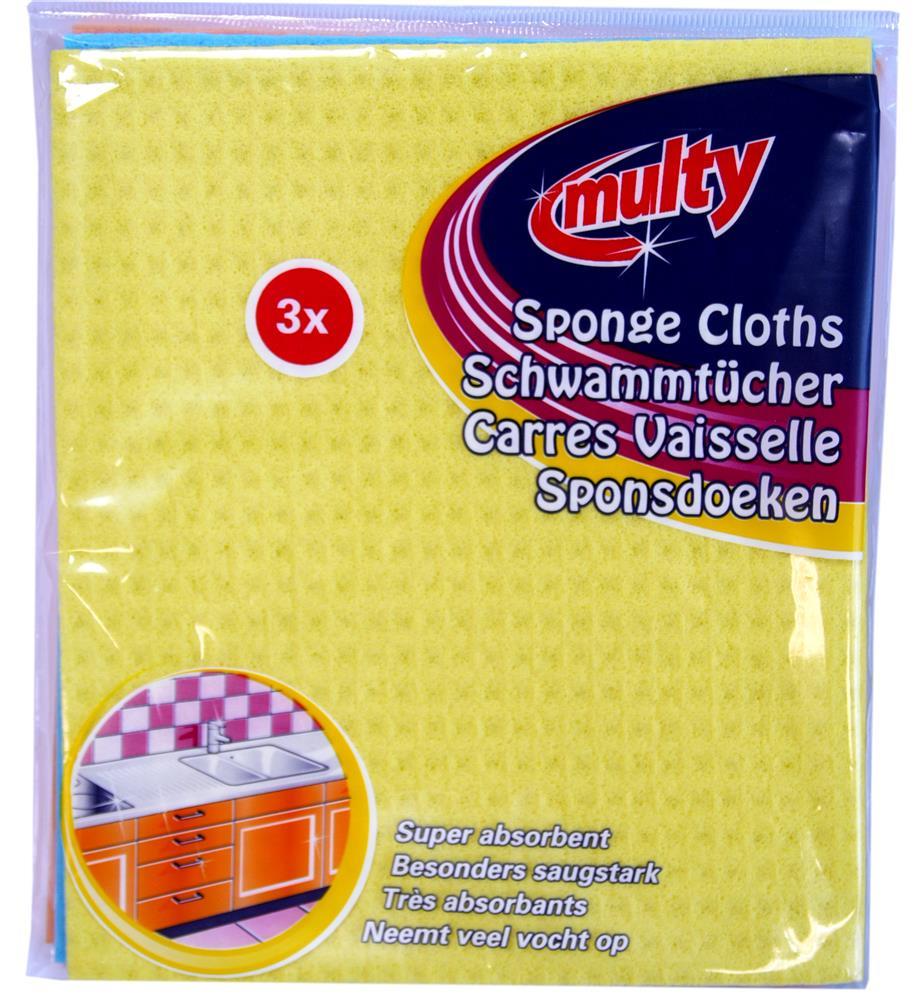multy Schwammtücher 3er Pack , Viskose, farbig sortiert, ca. 18x20 cm