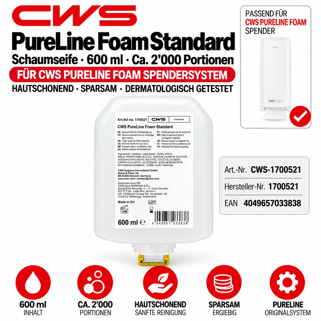 CWS Schaumseife PureLine Foam Standard 600 ml