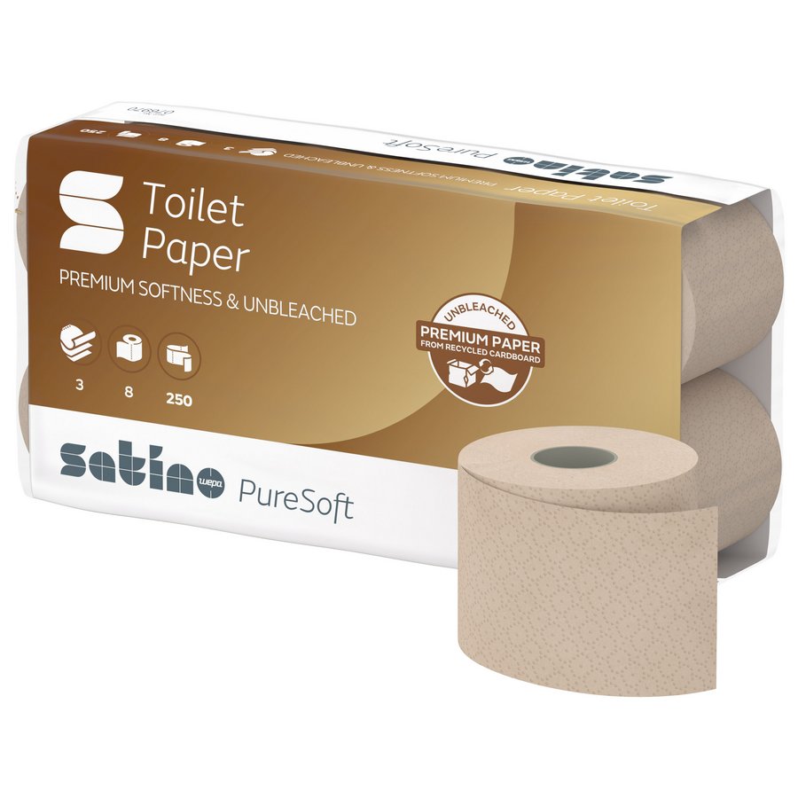 Satino 076970 PureSoft Toilettenpapier Kleinrollen 3-lagig - 1 Sack à 64 Rollen
