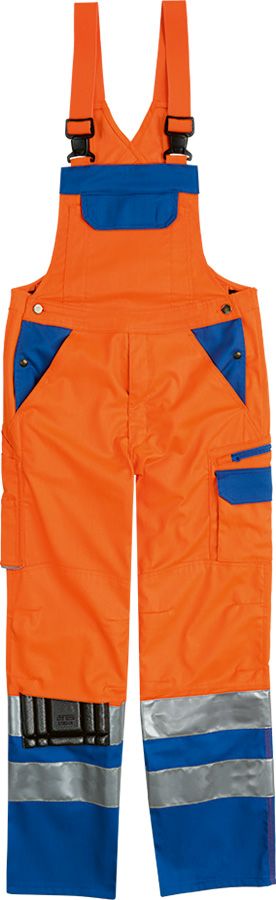 Warnschutz-Latzhose SICURELAST REFLEX, leuchtorange/blau - Grösse 58/60