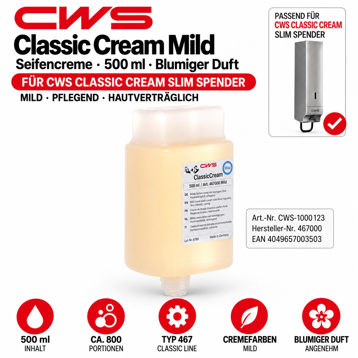 CWS Seifencreme Classic Mild 500 ml (467000)