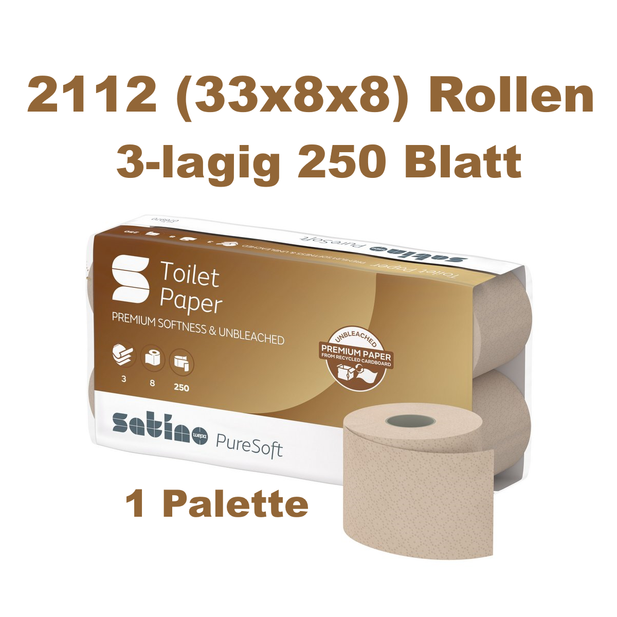 2112 Rollen Satino 076970 PureSoft Toilettenpapier Kleinrollen 3-lagig - 1 Palette