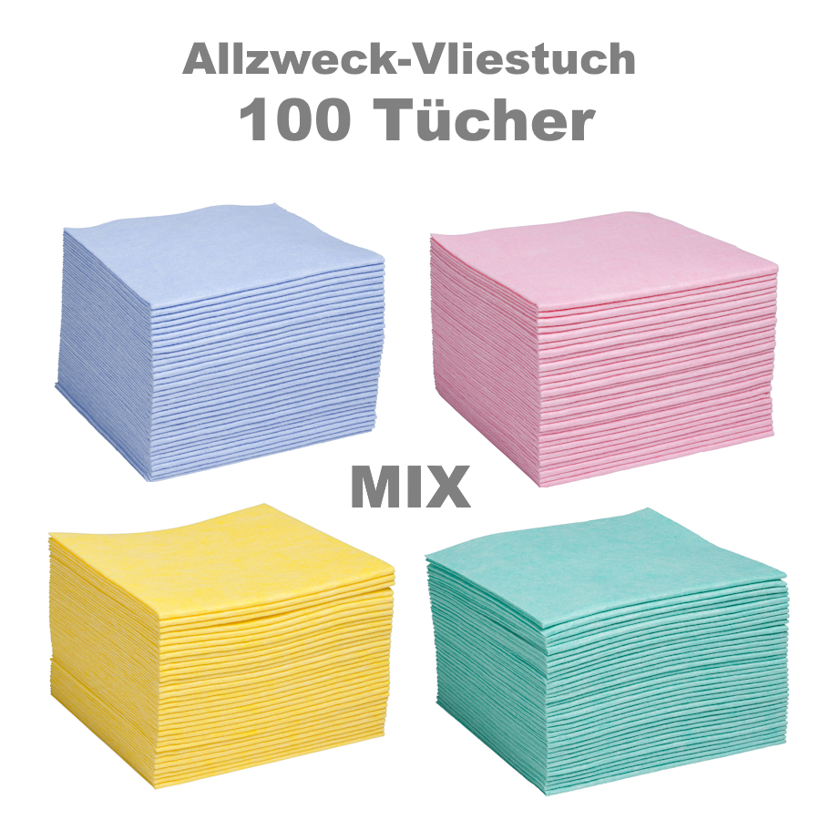 100 Stück Farb-Mix starke Allzweck-Vliestücher - rot, gelb, grün, blau