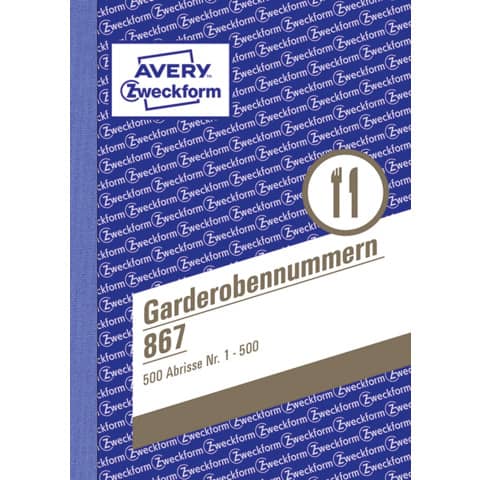 AVERY ZW. Zweckform Formularbuch "Garderobennummern", 1-500, A6 
