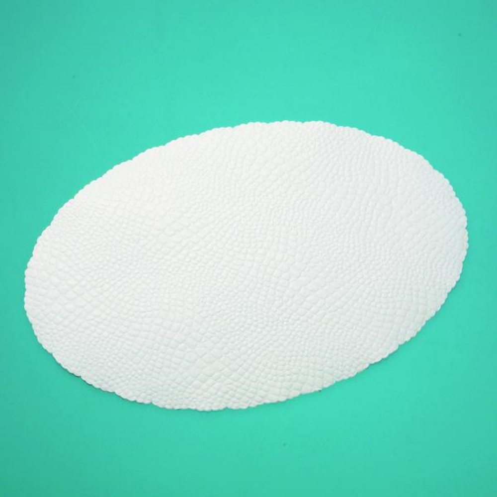 Plattenpapier - Kroko-Prägung oval, gezackter Rand, weiss, 19 × 29 cm 500 Stück