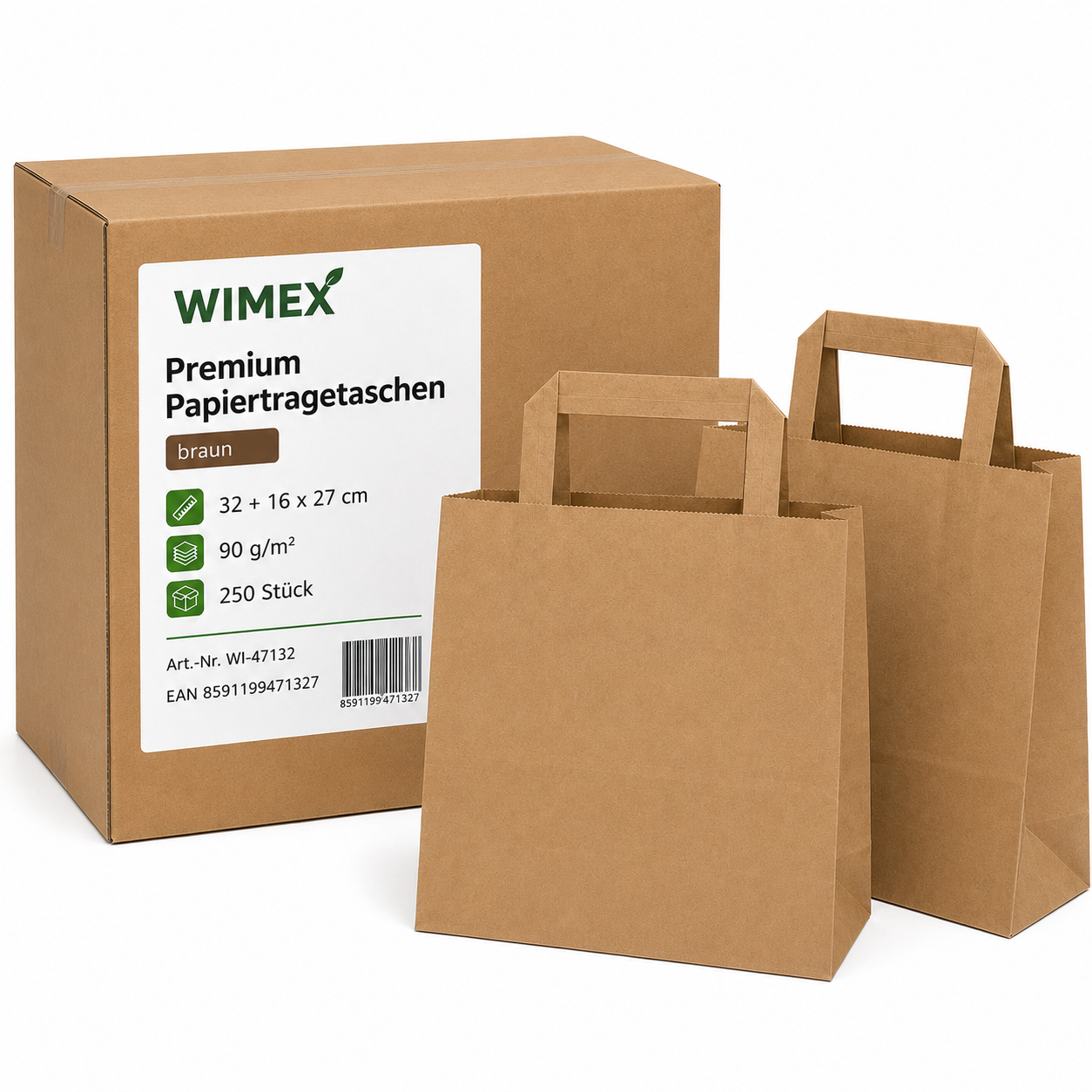 Papiertragetasche braun 32+16 x 27 cm - 250 Stück