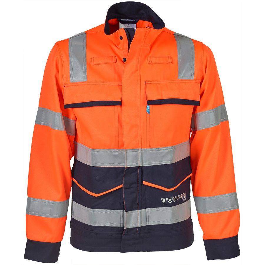 Multinorm-Warnschutzjacke SIO-SAFE EXTRA LARRAU, leuchtorange/dunkelblau - Grösse 42/44