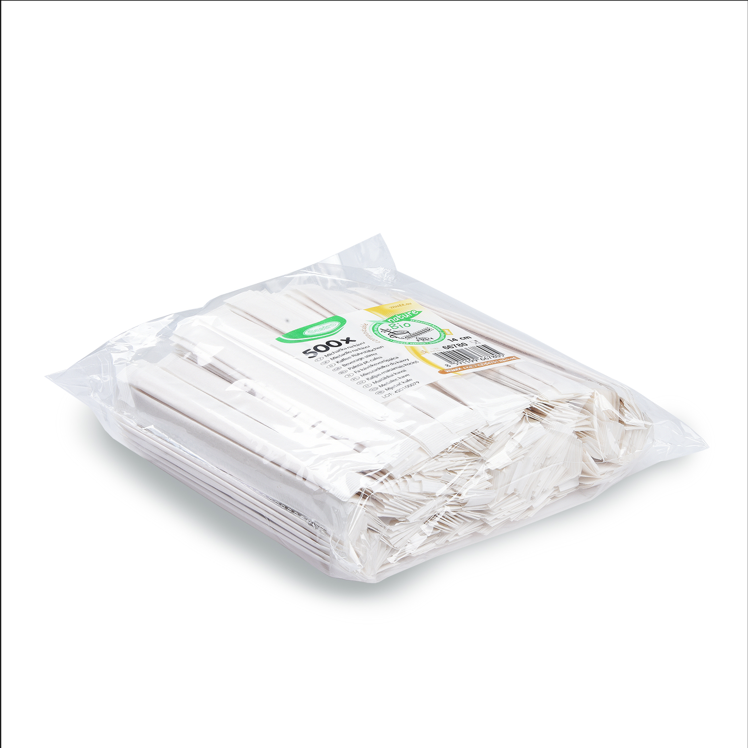 Einzeln verpackte Rührstäbchen aus Holz FSC 100%, 14 cm, Packung mit 500 Stück
