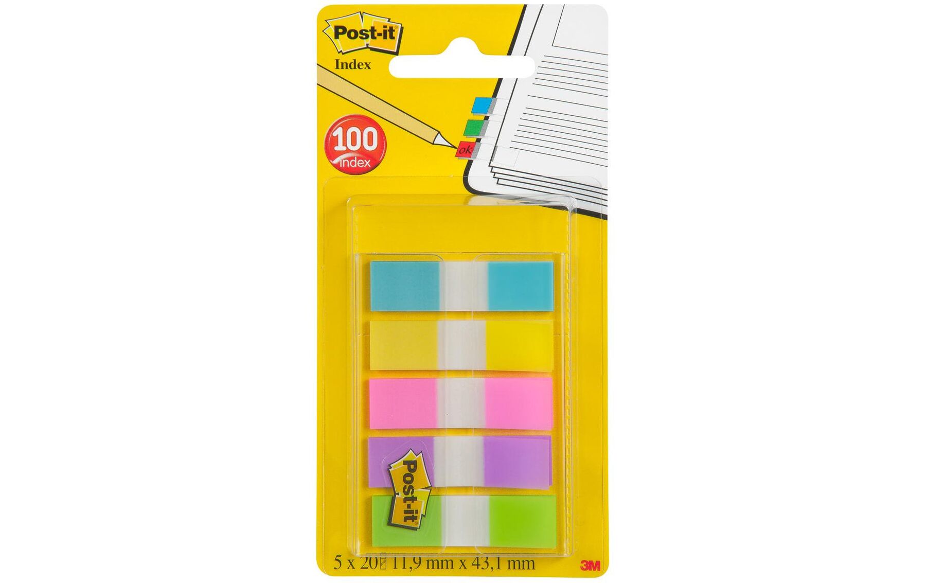 Index schmal 11.9x43.2mm 5-farbig ass./5x20 Blatt POST-IT 683-5CB2