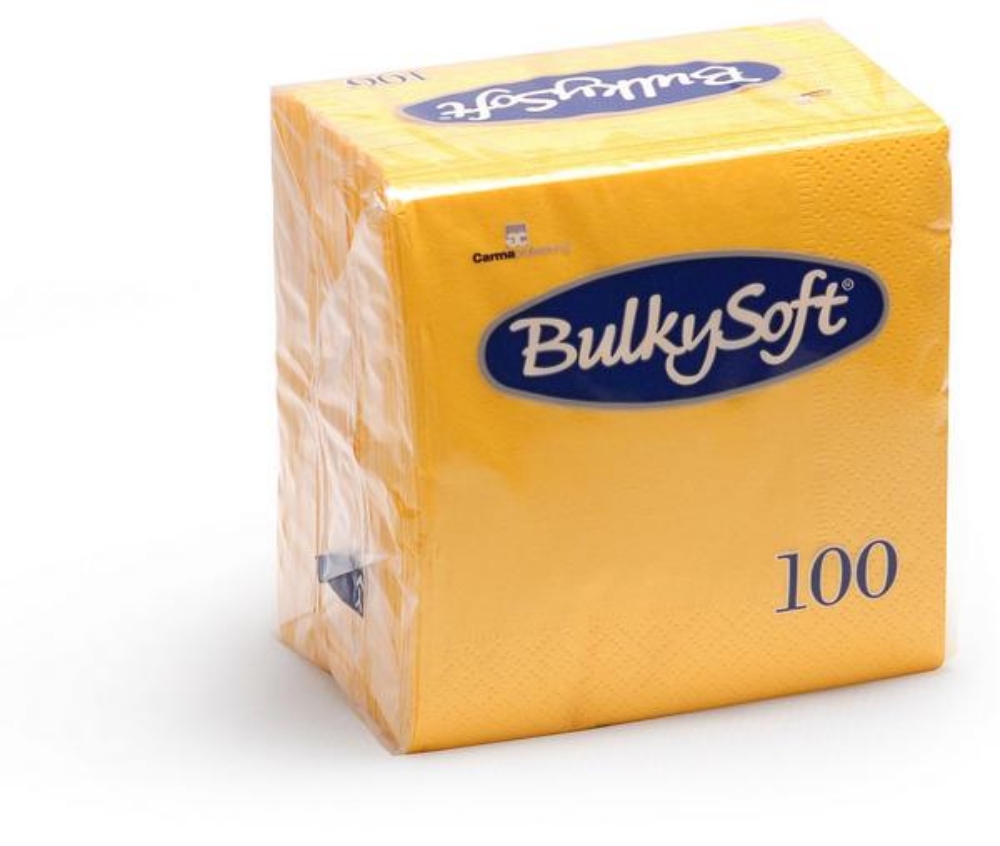 Bulkysoft Cocktail-Servietten 24 × 24 cm, 2-lagig, 1/4-Falzung, gelb 2000 Stück