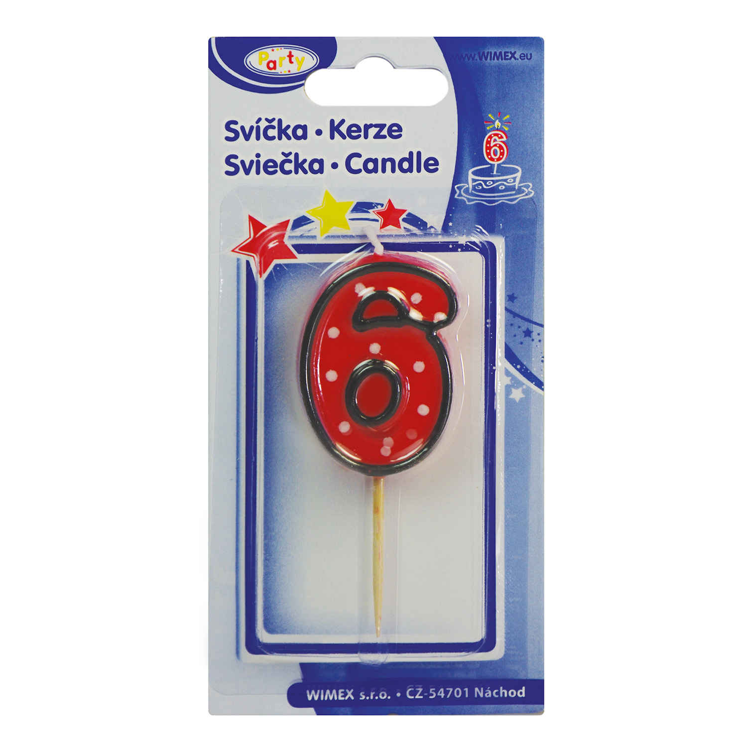 Zahlenkerze auf Holzpicker -6- 50mm - 1 Stück