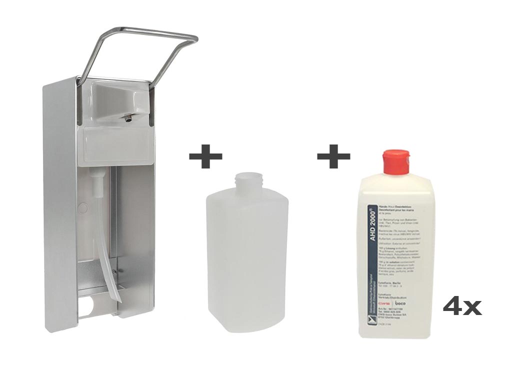 AKTION - Desinfektionsmittelspender aus Aluminium inkl. 4x 1000ml Desinfektionsmittel