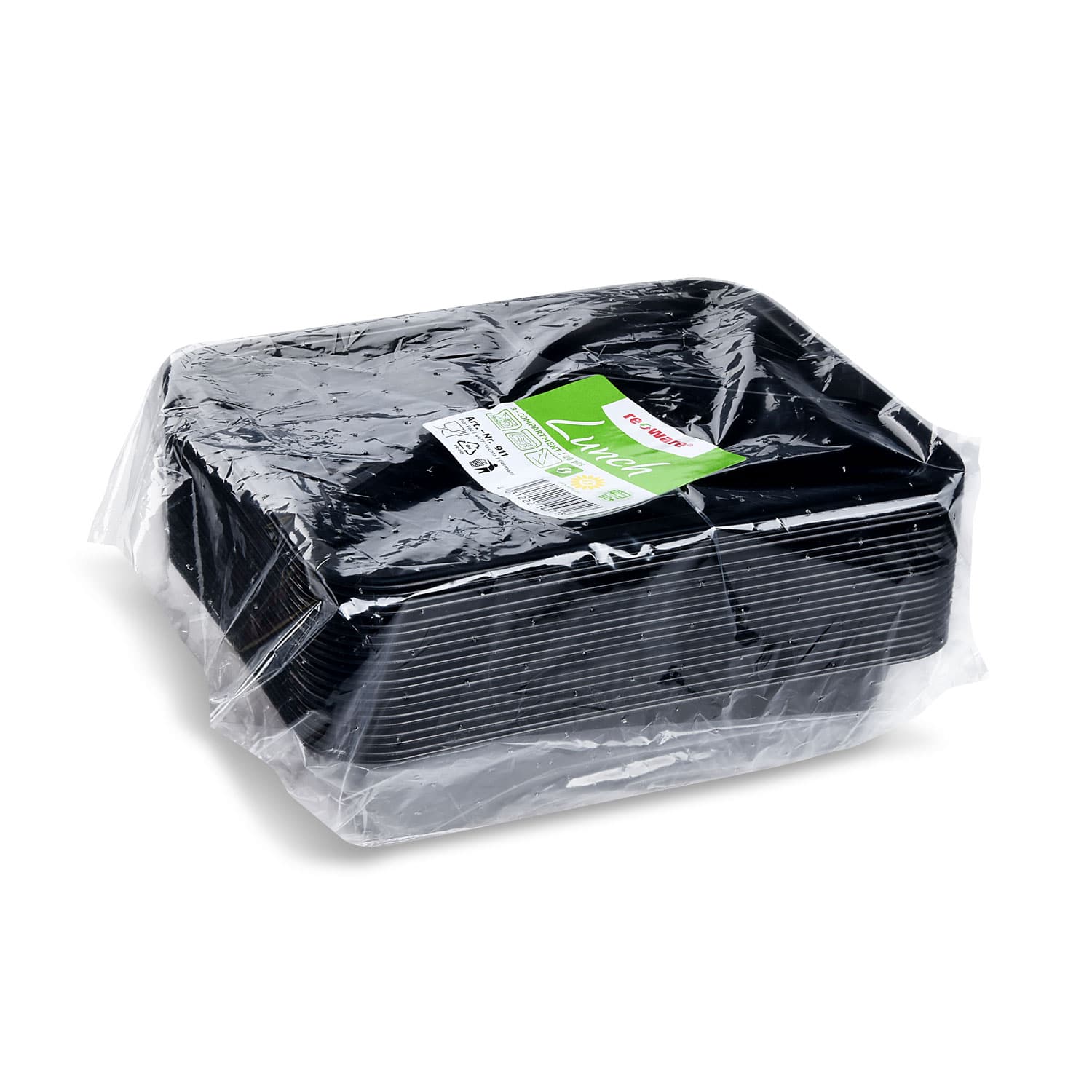 Menüschale (PP) Reware Lunch wiederverwendbar 3-geteilt schwarz 227 x 178 x 49 mm - 20 Stück
