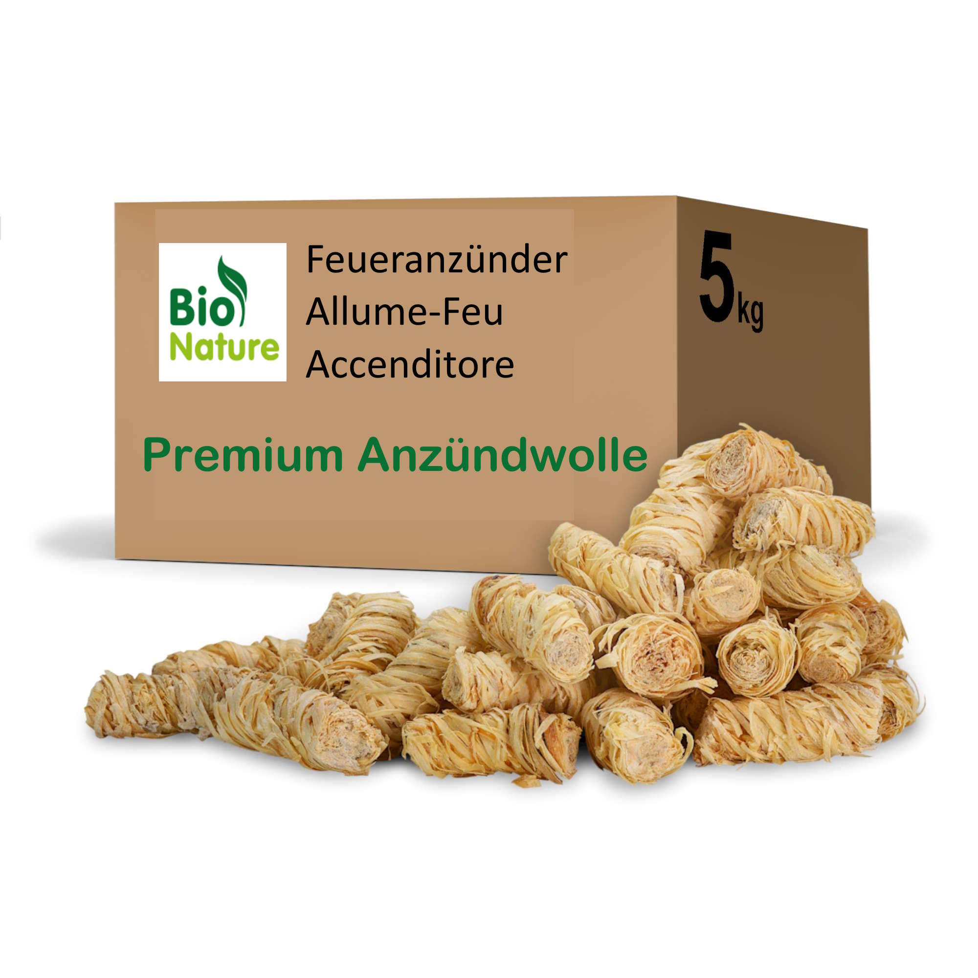 5 KG Premium Anzündwolle BioNature Holzwolle ca. 400 Stück