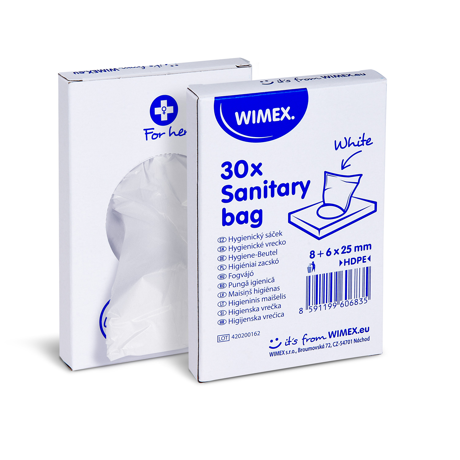 Hygiene-Beutel HDPE weiss 8+6 x 25 cm, Packung à 30 Stück