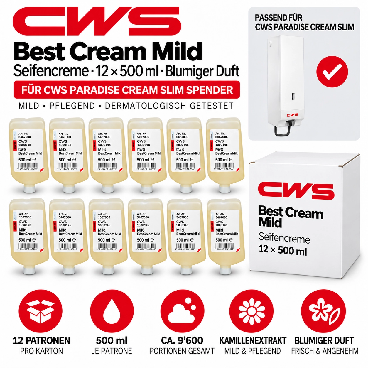 CWS Seifencreme Best Cream Mild - Karton à 12 Kartuschen
