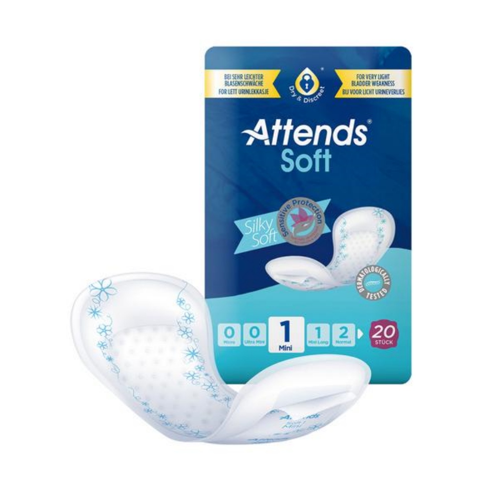 ATTENDS Soft Hygiene-Einlagen atmungsaktiv, mit Klebestreifen, 1 Mini, bei leichter Inkontinenz 20 Stück