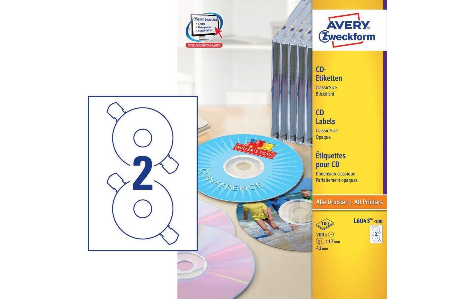 CD-Etiketten Classic weiss 117mm 50 Stück AVERY ZW. L6043-25