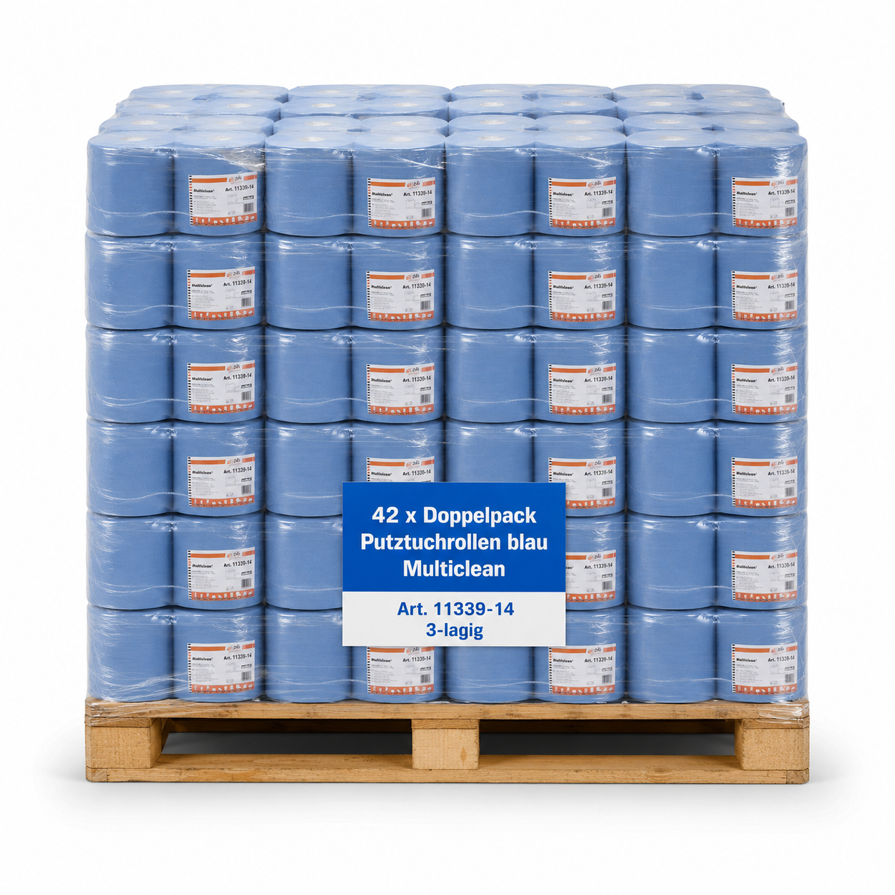 84 Rollen Multiclean Putztuchrolle blau 3-lagig 11339-14 – Palette à 42 Doppelpack