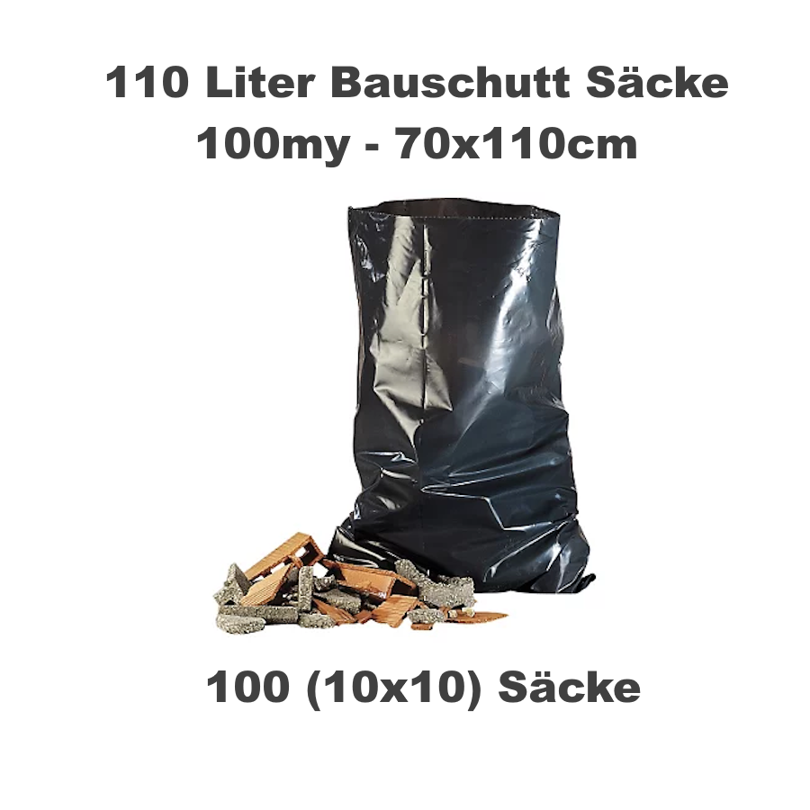 100 Schwerlast Bauschuttsäcke 100my - 70x110cm 110 Liter