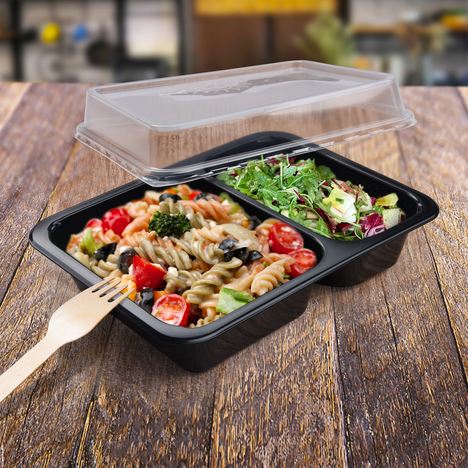 Menüschale (PP) Reware Lunch wiederverwendbar 2-geteilt schwarz 227 x 178 x 49 mm - 20 Stück