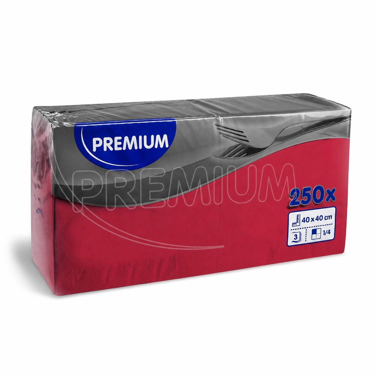 Dinner-Servietten 40 × 40 cm rot, 3-lagig, 1/4-Falz – 1500 Stück