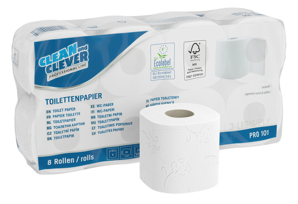 PRO101 Topa hochweiß 3lg CLEAN and CLEVER 8x8Rll à250Bl  - 64 Rollen