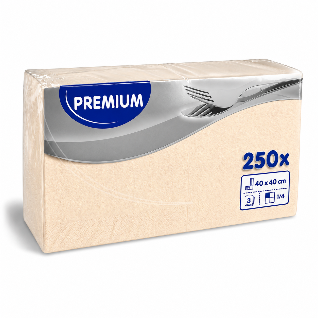 Dinner-Servietten 40 × 40 cm champagner, 3-lagig, 1/4-Falz – 1500 Stück