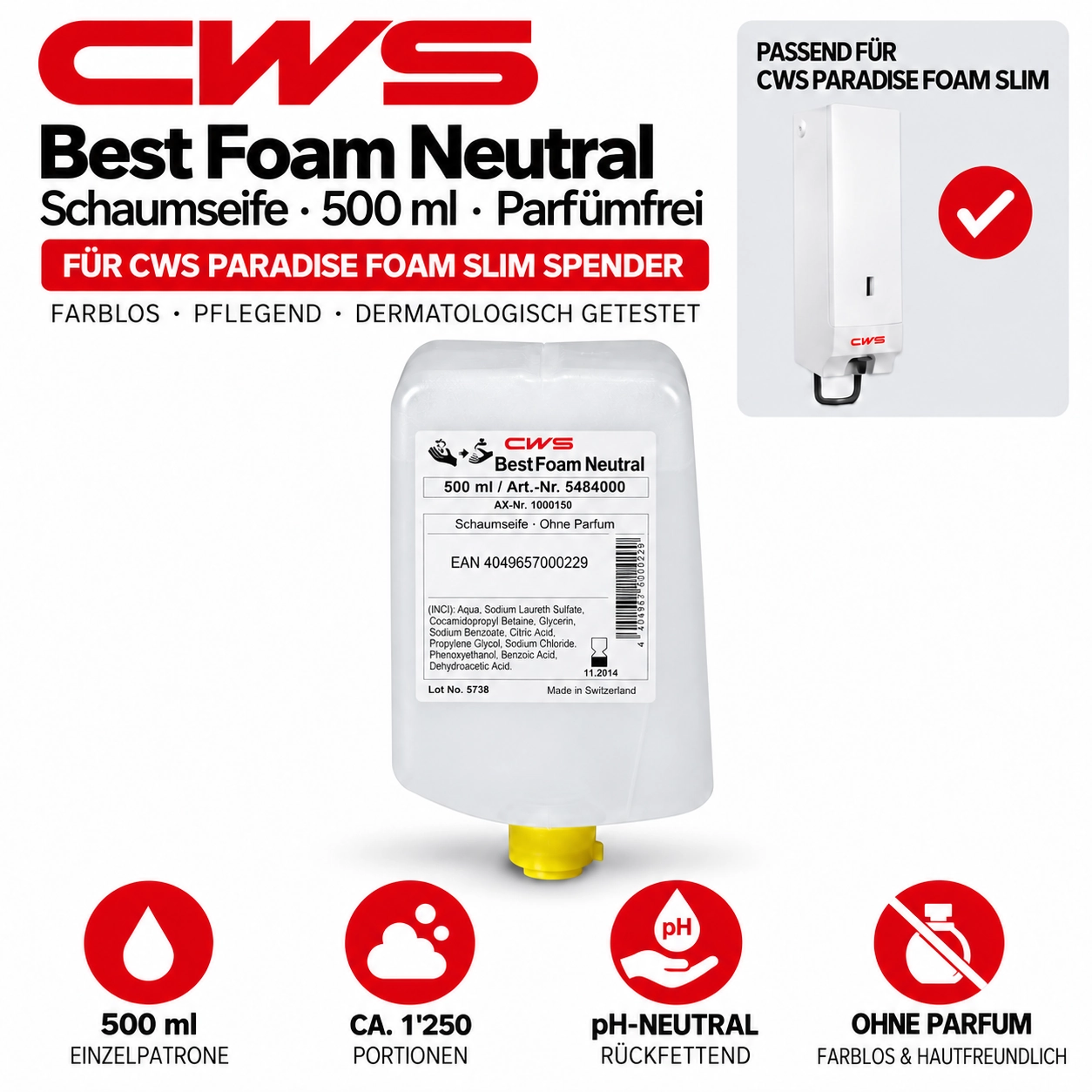 CWS Seifenkonzentrat Best Foam Neutral 500 ml Kartusche