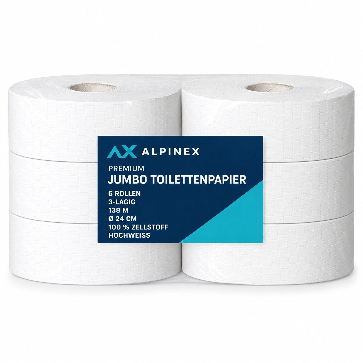 6 Rollen Alpinex Maxi-Jumbo Toilettenpapier, 3-lagig, hochweiss