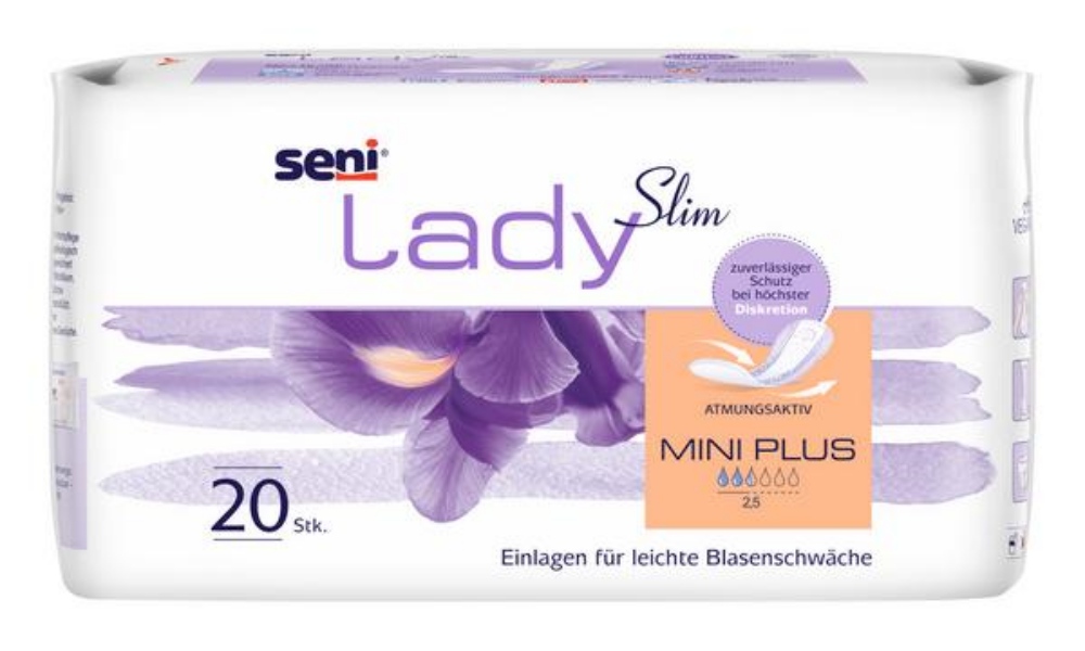 Seni Lady Slim Mini Plus Atmungsaktive, anatomisch geformte Einlagen für Frauen, 20 Stück