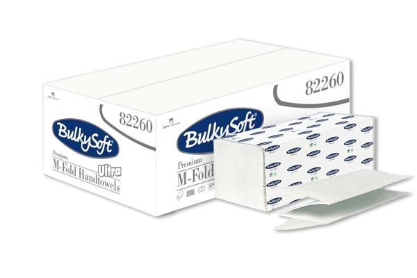 Bulkysoft Premium Handtuch W-Falzung, Zellstoff, 3-lagig, weiss, 21,5 × 32 cm, Tiefe gefaltet 7,9 2500 Blatt