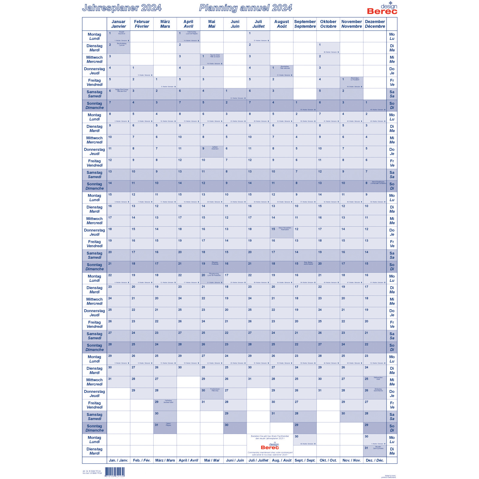 BEREC Jahresplan hoch 2024 B 5668 TF/24 blau 60x90cm