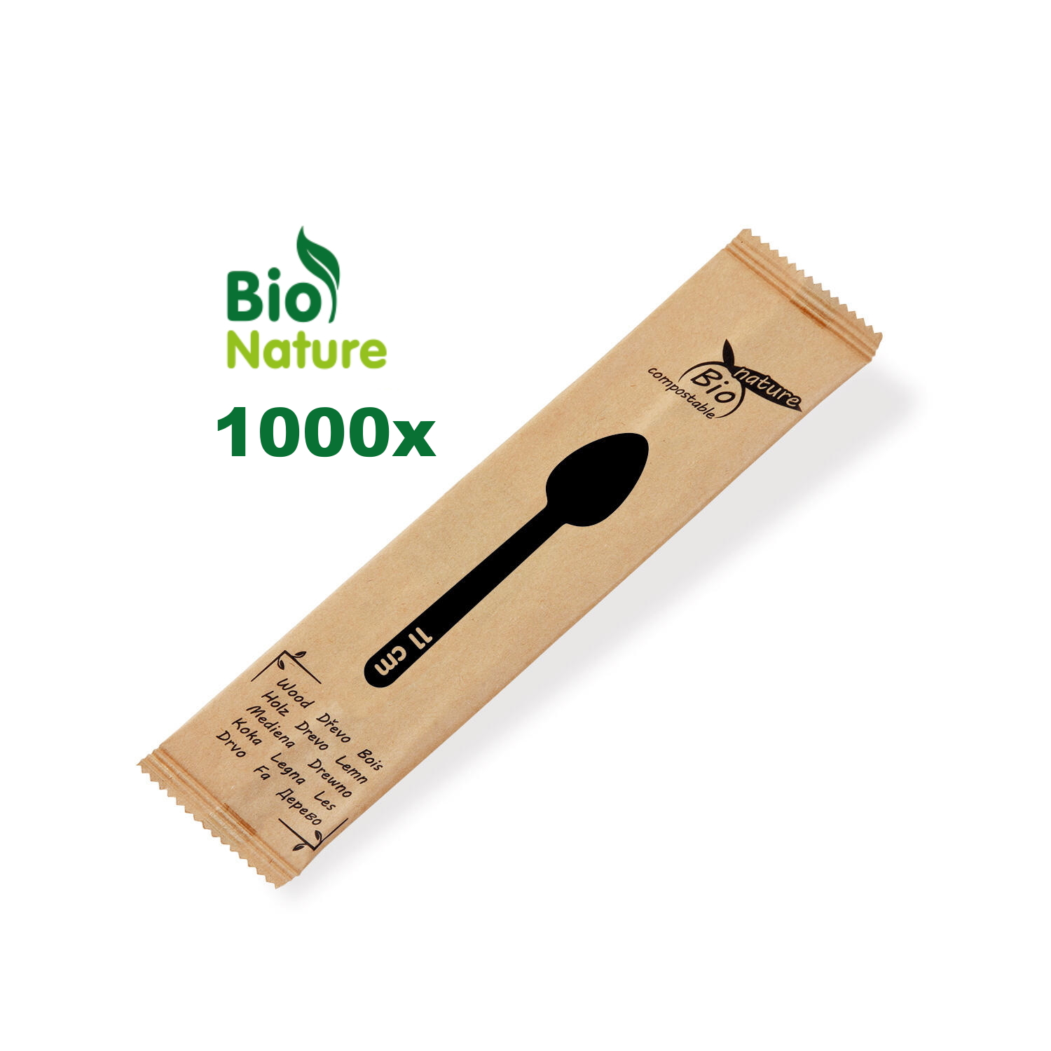 1000 Stück Bio Holz-Kaffeelöffel einzeln verpackt 11 cm Umkarton