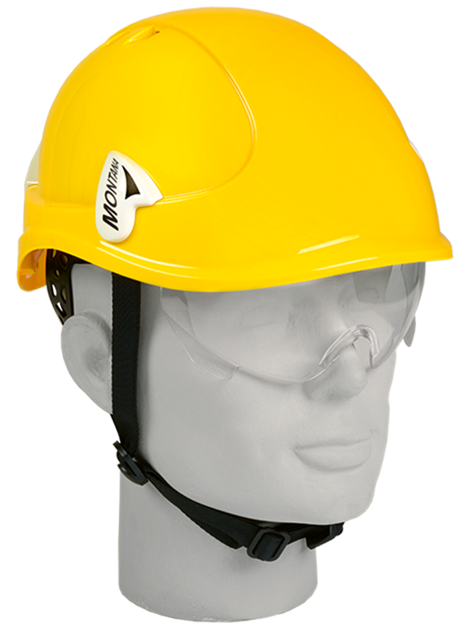 Artilux Montana II Roto KS Schutzhelm mit Drehverschluss, Schutzbrille und Kinnbänderung - gelb