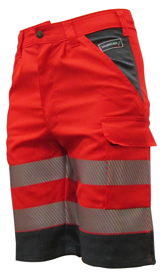 Warnschutz-Shorts SICURELAST REFLEX, leuchtrot/grau
